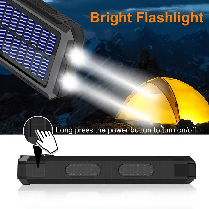 1pc, Ultra-High Capacity 8000mAh Solar Power Bank - Portable Power Banks with Solar Charger, Dual LED Flashlights, USB Output Port for IOS, Android, Outdoor Camping and Emergency Power Needs, Father's Day Gifts, Birthday Gifts, Christmas Gifts