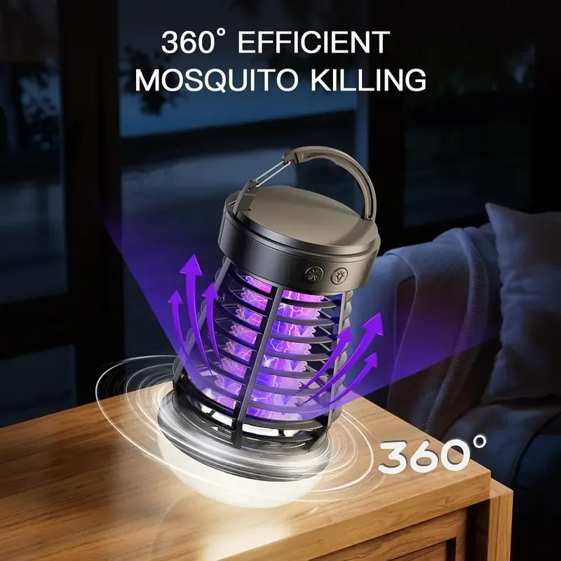Three-in-one indoor and outdoor insect extermination device, rechargeable wireless mosquito light source, 2000 mAh fly catcher, outdoor adventure, garden, courtyard, camping electronic insect catcher