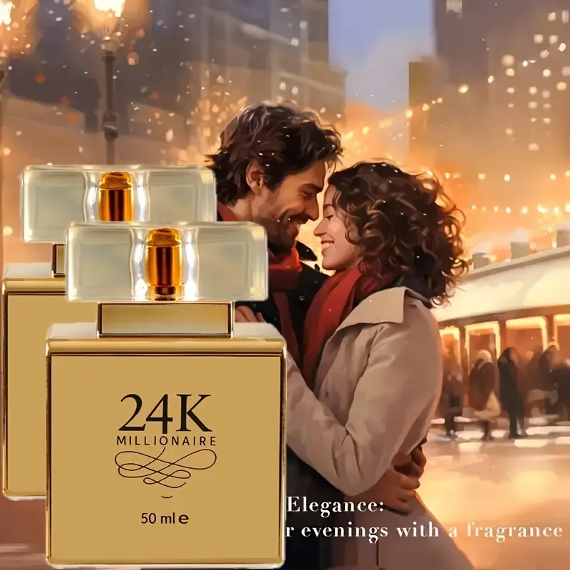 2 bottles 1.69 oz (50 ml), 24K fantastic golden look, suitable for men and women, fruit and floral lightweight perfume, sustainable release of charming scents, suitable for dates, parties, business parties, outdoors, Christmas gifts