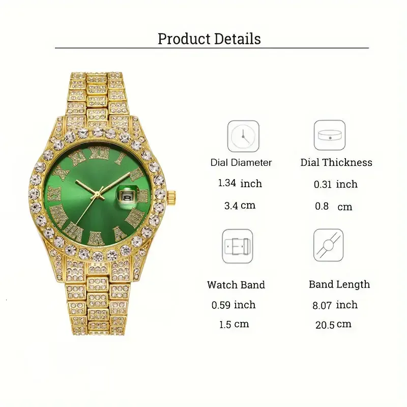 Fashion Watch Set St. Jude Rotating Coin Pendant & Bracelet&Watch Set - 3pcs Iced-Out Rhinestone Fashion Jewelry for Men and Women