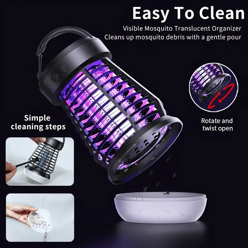 Three-in-one indoor and outdoor insect extermination device, rechargeable wireless mosquito light source, 2000 mAh fly catcher, outdoor adventure, garden, courtyard, camping electronic insect catcher