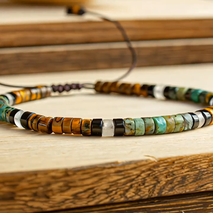 1pc A vintage style tiger's eye and African turquoise bracelet, confidence and strength, suitable for daily wear, birthday gift, Men's gift, valentine's day gift, surprise gift
