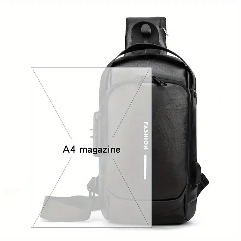 Men's stylish durable PU crossbody bag with security password lock Adjustable shoulder straps for travel, sports, daily commuting