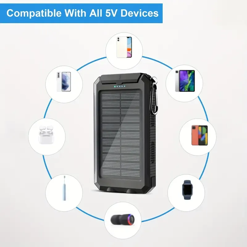1pc, Ultra-High Capacity 8000mAh Solar Power Bank - Portable Power Banks with Solar Charger, Dual LED Flashlights, USB Output Port for IOS, Android, Outdoor Camping and Emergency Power Needs, Father's Day Gifts, Birthday Gifts, Christmas Gifts