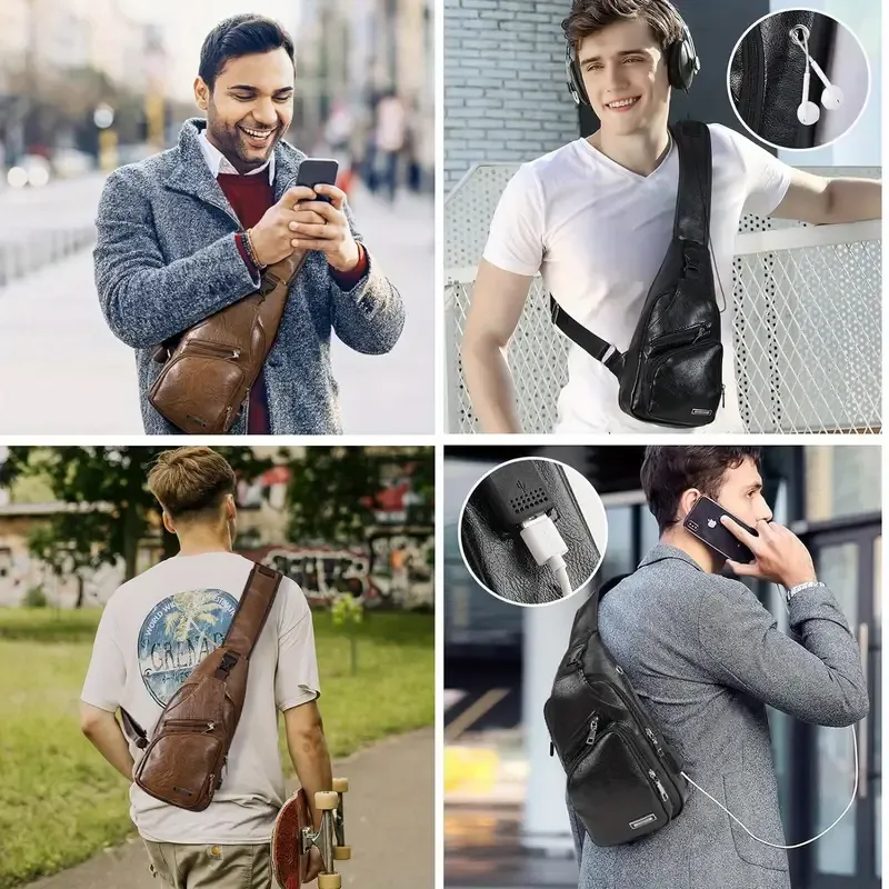 Men's shoulder bag, business crossbody backpack Campus travel crossbody bag with USB charging port Power Suitable for traveling and playing