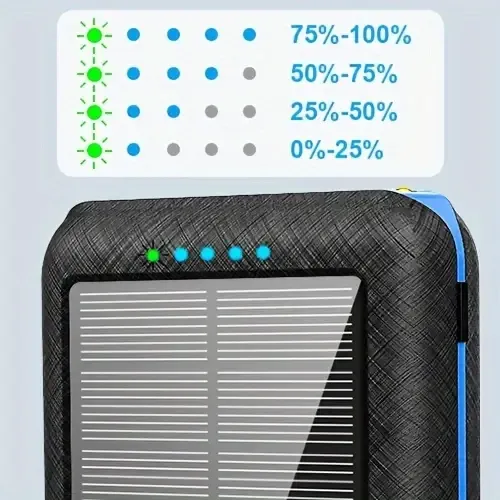 Solar power bank 10000mAh portable mobile power supply, with LED smart display, outdoor emergency power reserve, large-capacity mobile power supply, two-way fast charging, can charge multiple devices at the same time,