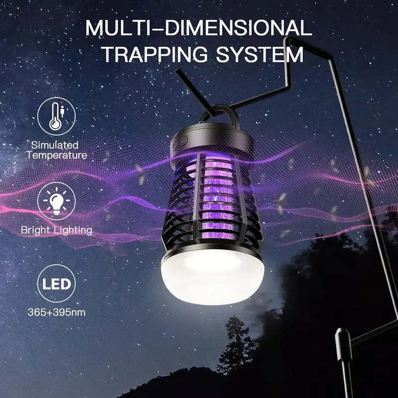 Three-in-one indoor and outdoor insect extermination device, rechargeable wireless mosquito light source, 2000 mAh fly catcher, outdoor adventure, garden, courtyard, camping electronic insect catcher