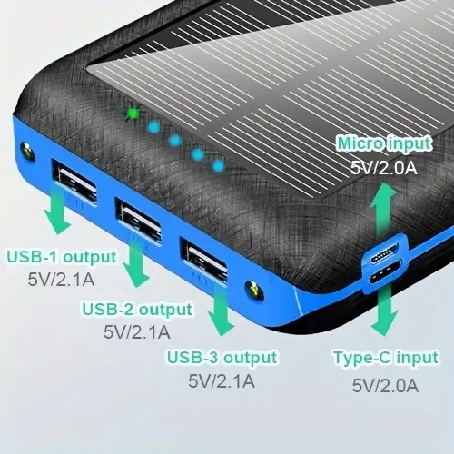 Solar power bank 10000mAh portable mobile power supply, with LED smart display, outdoor emergency power reserve, large-capacity mobile power supply, two-way fast charging, can charge multiple devices at the same time,