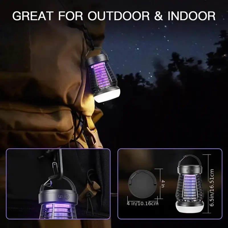 Three-in-one indoor and outdoor insect extermination device, rechargeable wireless mosquito light source, 2000 mAh fly catcher, outdoor adventure, garden, courtyard, camping electronic insect catcher