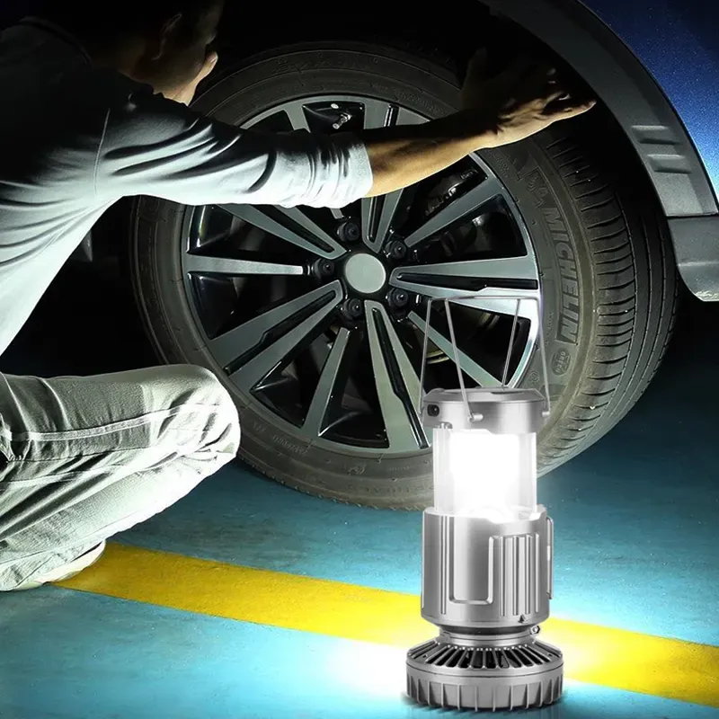 Multifunctional camping light with LED bulb and fan for hiking and outdoor activitiesWaterproof solar portable USB charging plastic fan charging camping light