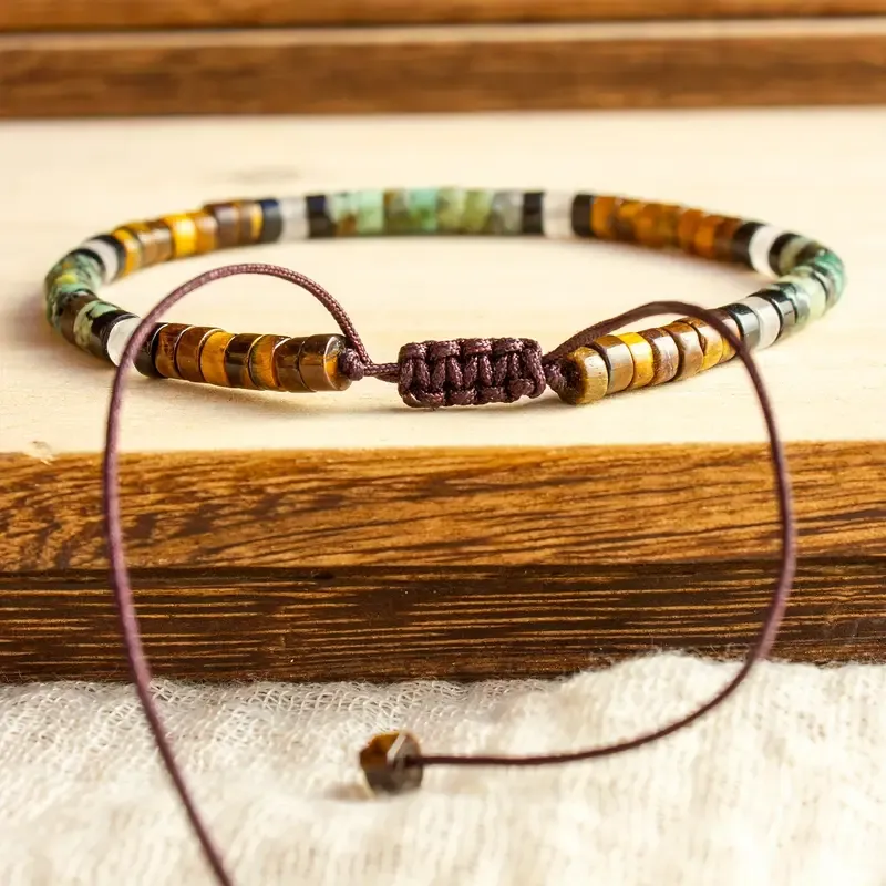 1pc A vintage style tiger's eye and African turquoise bracelet, confidence and strength, suitable for daily wear, birthday gift, Men's gift, valentine's day gift, surprise gift