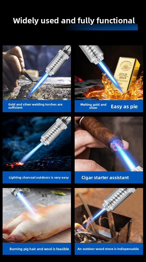 SG019Multi-functional cigar torch lighter, refillable, with jet flame and windproof design.