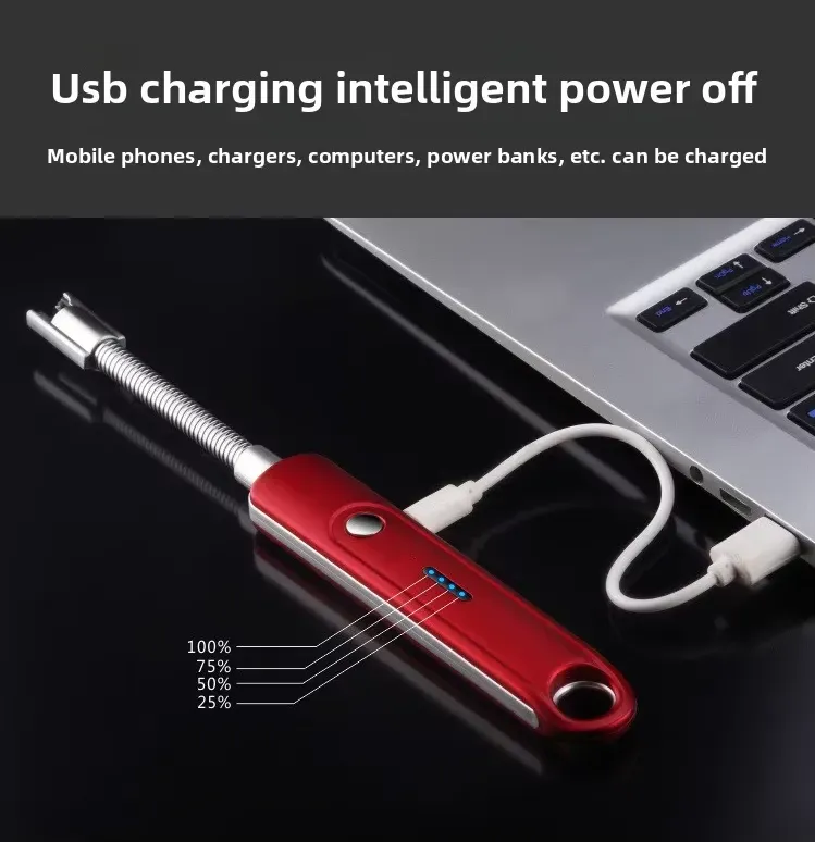 360-degree rotatable USB rechargeable single arc digital kitchen lighter, classic metal, windproof lithium battery, barbecue, camping