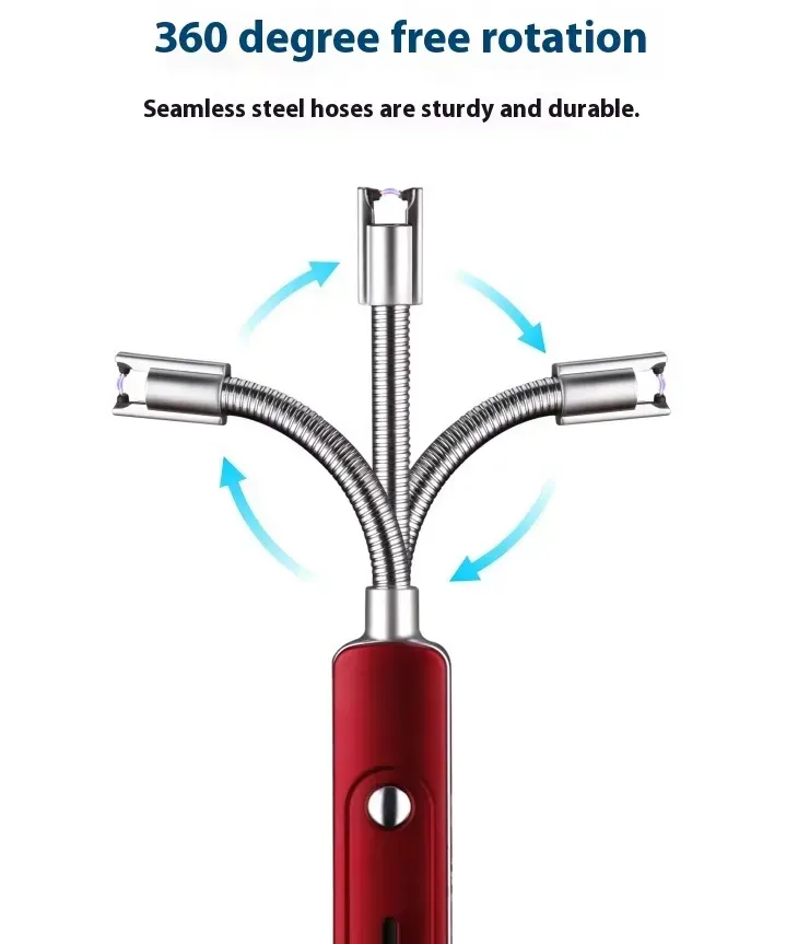 360-degree rotatable USB rechargeable single arc digital kitchen lighter, classic metal, windproof lithium battery, barbecue, camping