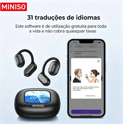 MINISO X30  Audiocabelos Design de Orelha Aberta, Auriculares Sem Fio, Audiocabelos Cómodos com Controle Tátil Eletrônico, Aparatos de Viagem, Auriculares Bluetooth, Headset Sem Fio, Audiocabelos Esportivos Sem Fio com Proteção à Água
