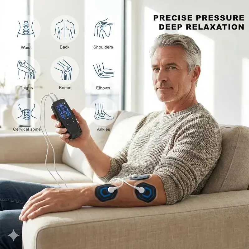 Dual-channel Device 9 Modes 30 Levels Upgraded Large LCD Screen Muscle Relaxer for Back Neck Shoulder Pain Relief Rechargeable Massager Portable Design for Office Car Use