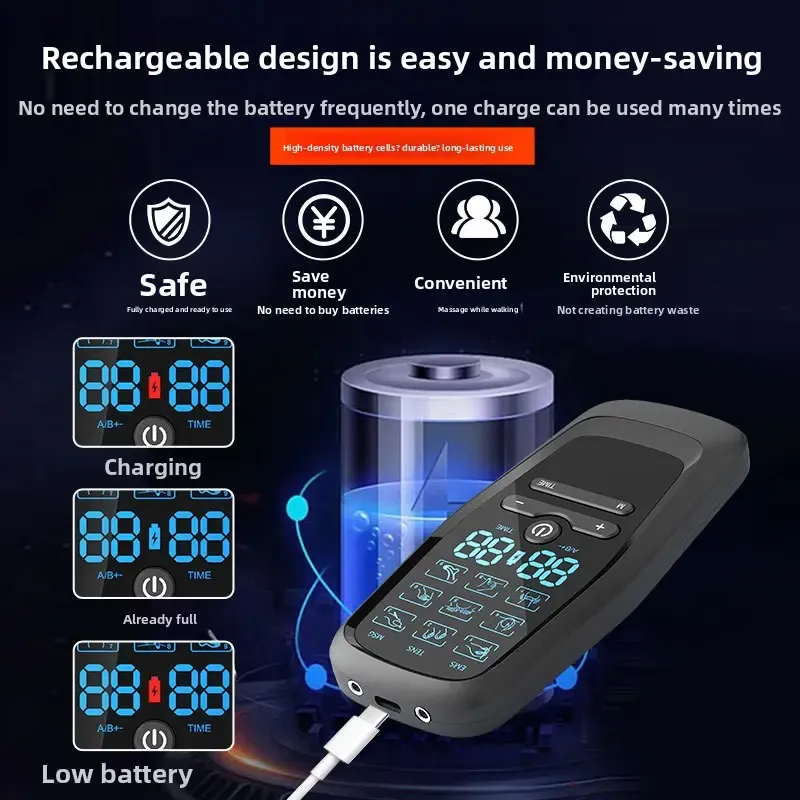 Dual-channel Device 9 Modes 30 Levels Upgraded Large LCD Screen Muscle Relaxer for Back Neck Shoulder Pain Relief Rechargeable Massager Portable Design for Office Car Use