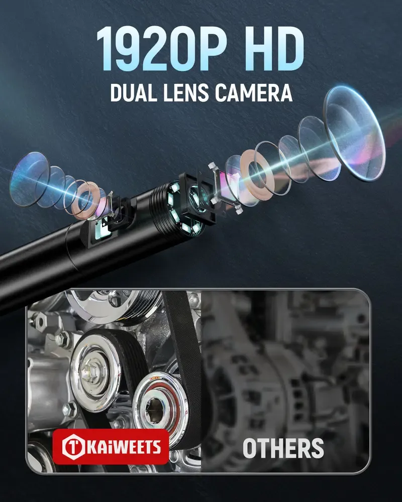 KAIWEETS Endoscope Borescope Camera with 8 Adjustable LED Lights, Car Inspection Camera, IP67 waterproof Multifunctional Inspection Tool for Car Repair, Home Appliance Inspection, Pipeline Maintenance