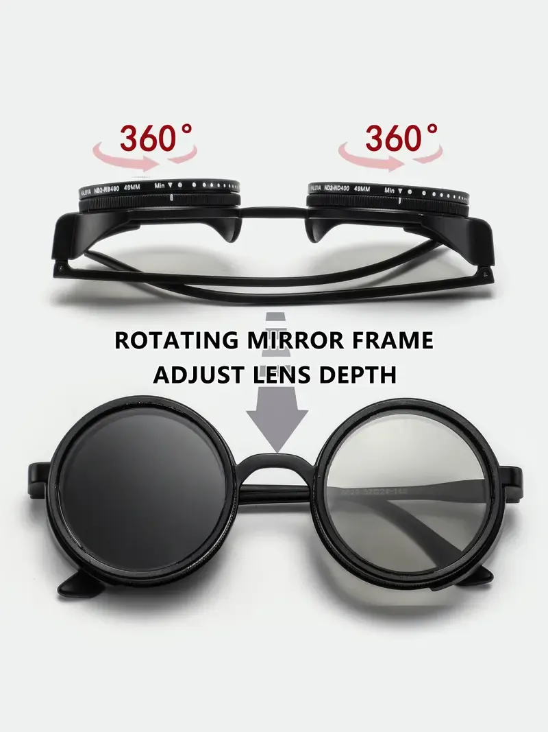 Polarized Round Sunglasses ND9 Adjustable Dimming Men Women Retro Punk Men's  Fashion Eyeglasses Outdoor Shades UV400