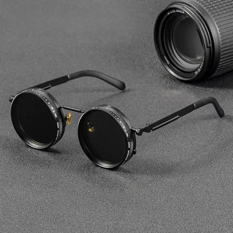 Polarized Round Sunglasses ND9 Adjustable Dimming Men Women Retro Punk Men's  Fashion Eyeglasses Outdoor Shades UV400