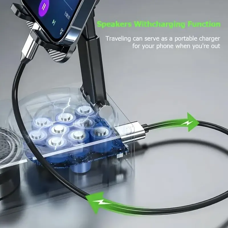 Wireless Audio Bluetooth Speaker 5in1 Phone Holder Emergency Rechargeable withColorful Ambient Light 300° Foldable for Tablet iPhone Android