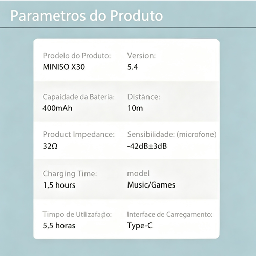 MINISO X30  Audiocabelos Design de Orelha Aberta, Auriculares Sem Fio, Audiocabelos Cómodos com Controle Tátil Eletrônico, Aparatos de Viagem, Auriculares Bluetooth, Headset Sem Fio, Audiocabelos Esportivos Sem Fio com Proteção à Água