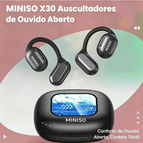MINISO X30  Audiocabelos Design de Orelha Aberta, Auriculares Sem Fio, Audiocabelos Cómodos com Controle Tátil Eletrônico, Aparatos de Viagem, Auriculares Bluetooth, Headset Sem Fio, Audiocabelos Esportivos Sem Fio com Proteção à Água