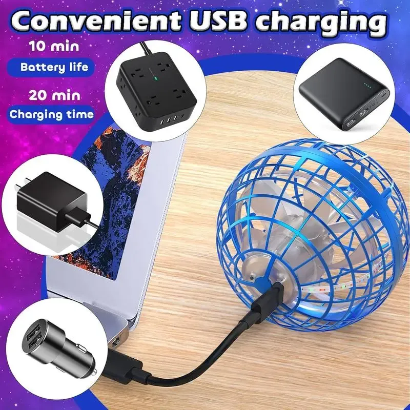 2026 Magic Electric Flying Globe - Smart Sensor Neon Round Ball for Kids, 8cm Diameter, USB-C Charging, Auto-Return, Safe & Fun Playmate, Ideal for Indoors & Outdoors, Ages 3+