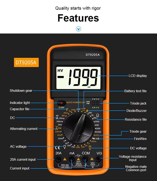 DT9205A Digital Multimeter – Compact & Smart for Electrical Checks