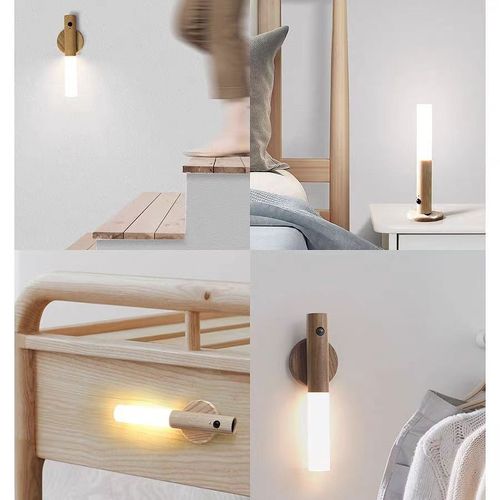 Hot-Selling Wood Grain Motion Sensor Night Light – LED Rechargeable for Bedroom & Hallway