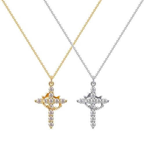 Cross Crown Necklace Fashion High Quality Thick 18K Gold Plated Zircon Cross Necklace for Women