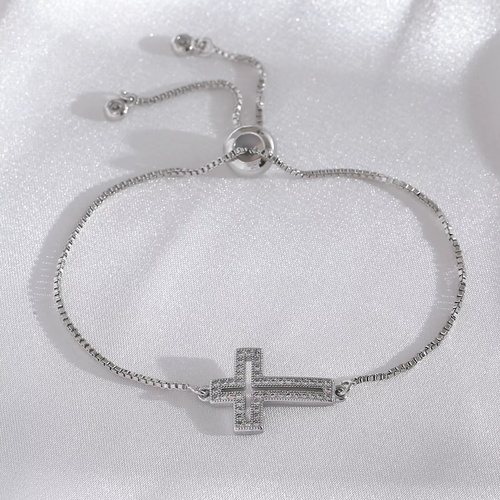 Popular Gold & Silver Plated Cross Bracelet – Hollow Design with Zircon