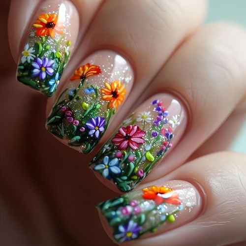 Colorful Flower Square Short Cute Machine Made 24pcs Press on Nails Ballerina Half Handmade Wholesale Acrylic Nails