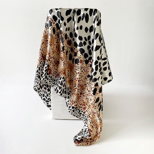 Zifeng OEM New Autumn Leopard Print Color Block 90cm Color Tint Square Scarf Fashionable Scarf Head-Wrap Shawl