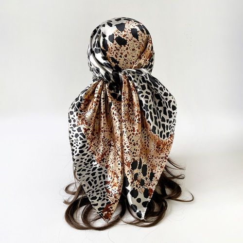 Zifeng OEM New Autumn Leopard Print Color Block 90cm Color Tint Square Scarf Fashionable Scarf Head-Wrap Shawl
