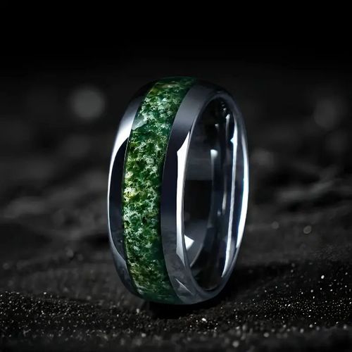 Coolstyle Jewelry 8mm Engagement Wedding Band for Men Women Purple Glasses Chip Inlay Black Hammered Tungsten Carbide Ring