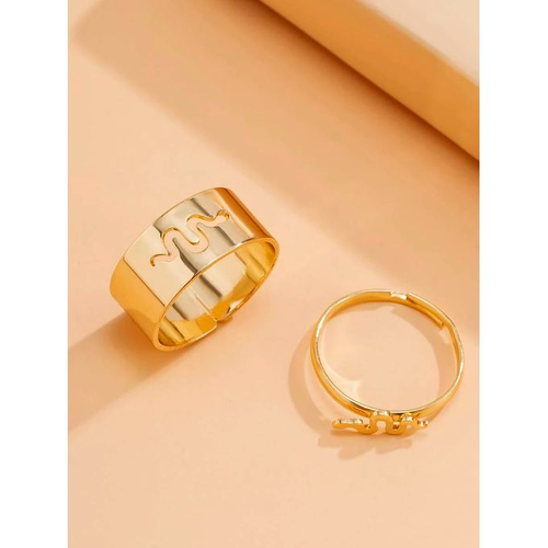 ARHANORY 2 In 1 Snake Ring Set Ladies Adjustable Knuckle Classy-Gold