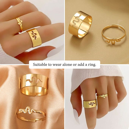 ARHANORY 2 In 1 Snake Ring Set Ladies Adjustable Knuckle Classy-Gold