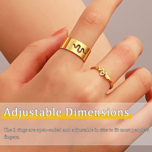 ARHANORY 2 In 1 Snake Ring Set Ladies Adjustable Knuckle Classy-Gold