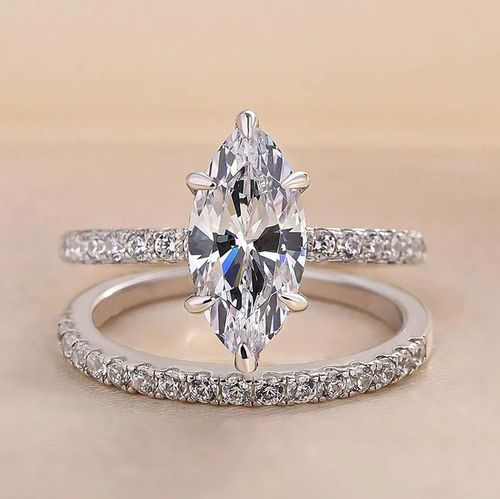 CAOSHI Wholesale Delicate Shined Marquise Cut Cubic Zirconia 2pcs Set Rings Wedding Engagement CZ Silver Plated Rings for Women