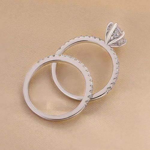 CAOSHI Wholesale Delicate Shined Marquise Cut Cubic Zirconia 2pcs Set Rings Wedding Engagement CZ Silver Plated Rings for Women