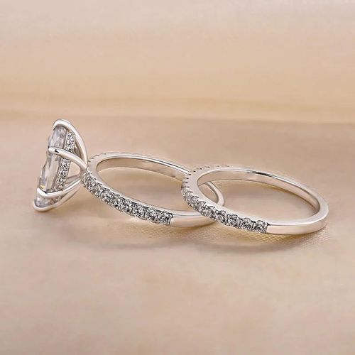 CAOSHI Wholesale Delicate Shined Marquise Cut Cubic Zirconia 2pcs Set Rings Wedding Engagement CZ Silver Plated Rings for Women
