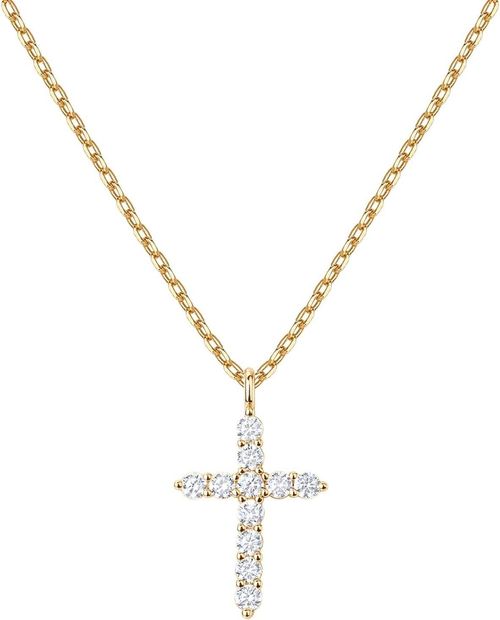 2025 14K Gold Plated Cubic Zirconia Cross Necklace for Women Cross Faith Pendant Necklaces