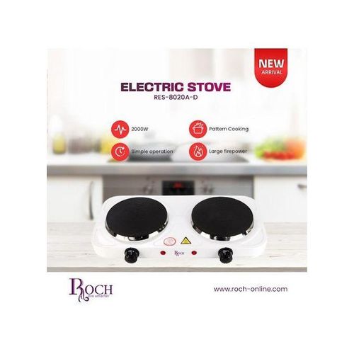 Roch 2 Burner Deluxe Electric Hotplate - 2000W (RES-8020A-D) - White