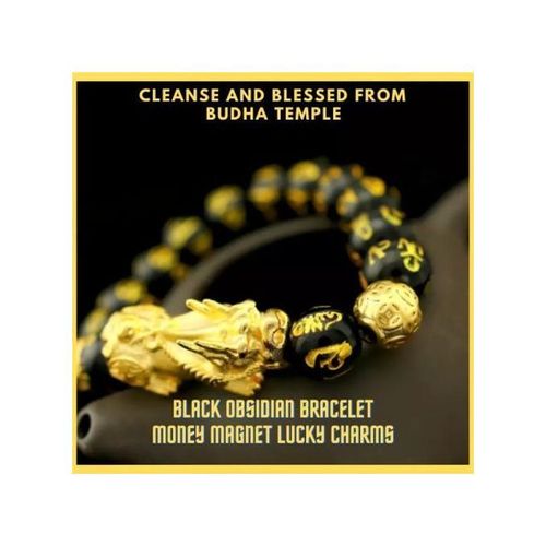 Feng Shui Amulet Wealth Lucky Obsidian Bracelet + Open Adjustable Charms Ring