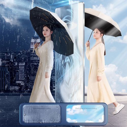 DD2223 Automatic  Sun Protection Umbrella Black Coating Folding Strong Windproof Rain Paraguas Outdoor UV Umbrella
