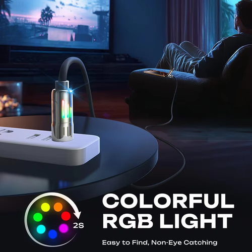 4 in 1 LED Multi USB Charging Cable 65W Fast Charging Charger Cord with LED Light Flowing USB Type C Cable