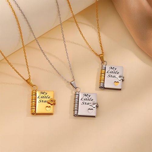 Hot Sale Creative Book-shaped Necklace for Women - Titanium Steel with Gold Plating, Exquisite Workmanship, Including Heartwarming & Inspiring Words for My Daughter