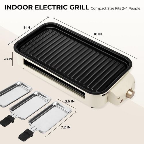 Party Must Have 1500W White Smokeless Electric Grill Non-Stick Griddle + 3 Raclette Pans Perfect for Steaks Seafood & Feasts Use Indoors & Out