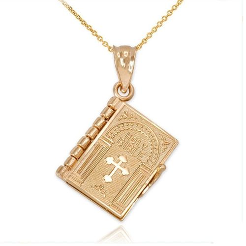 Vintage Religious Holy Bible Book Openable Pendant Necklace for Office WomenMen Gold Plated Zinc Alloy Factory Price Link